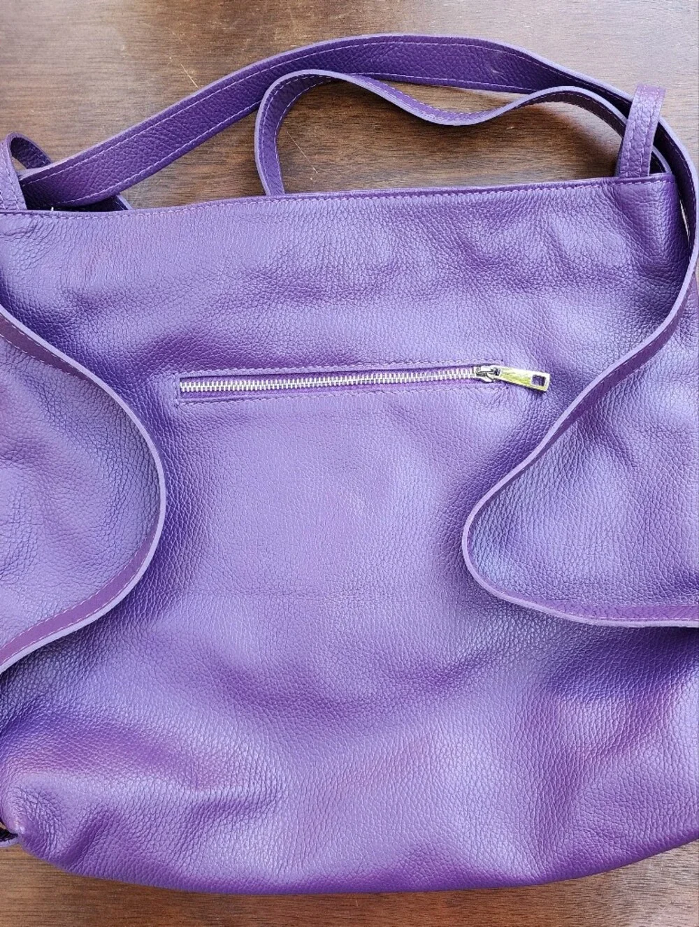Uno Alla Volta Purple Italian Pebbled Leather Convertible Tote Backpack